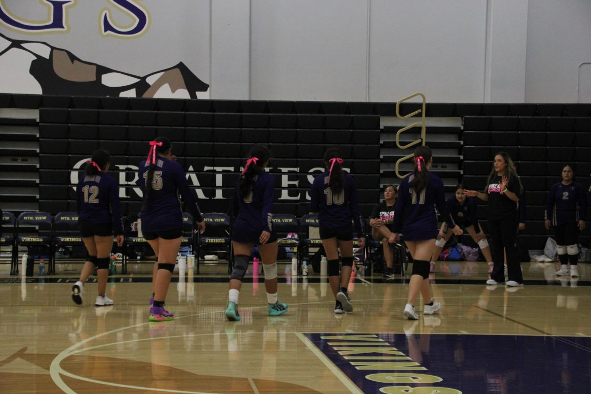 10/2/24 Lady Vikes walk off the court after taking a set.